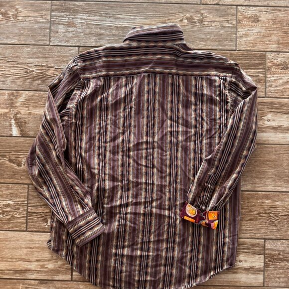 Robert Graham Mens XL Wavy Striped Geometric Flip Cuff Cocktail Brown Multicolor - Picture 8 of 8